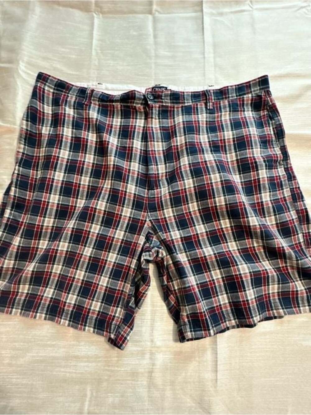 Mens Chaps Plaid Cotton Shorts - Red Navy Cream size 46